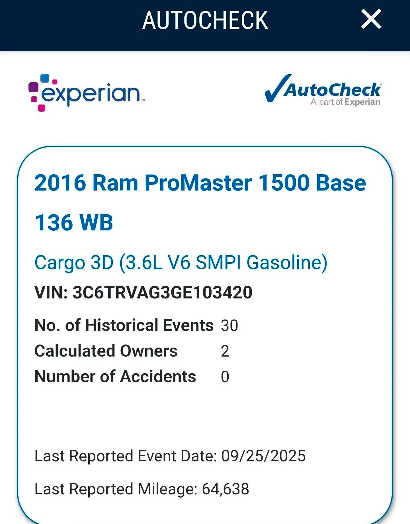 
								2016 Ram Promaster cargo van full									